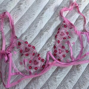 For Love And Lemons Pink Embroidered Lace Bra